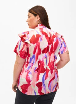 Zizzi Satin Shirt Blouse With Print And Ruffle Details -Chic Soldes M90029C 0297 ModelBack