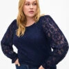Zizzi Lace Blouse With Long Sleeves -Chic Soldes M90039B 1494 ModelFront