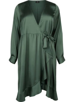 Zizzi Long Sleeve Satin Wrap Dress -Chic Soldes M90052E 0293 Front