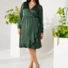Zizzi Long Sleeve Satin Wrap Dress -Chic Soldes M90052E 0293 ImageFront