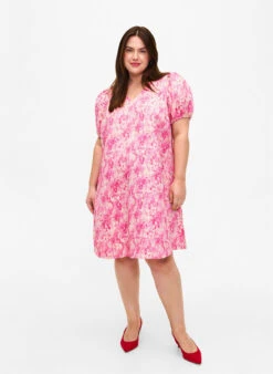 Zizzi Dress With Short Puff Sleeves -Chic Soldes M90055A 2373 ModelFullBody