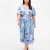 Zizzi Short Sleeve Satin Dress With Print And Tie -Chic Soldes M90058A 1424 ModelFront