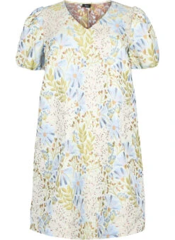 Zizzi Jacquard Dress With 1/2 Sleeves -Chic Soldes M90062A 9990 Front