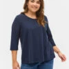 Zizzi Basic Cotton T-shirt With 3/4 Sleeves -Chic Soldes N00010L 1494 ModelFront