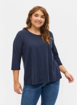 Zizzi Basic Cotton T-shirt With 3/4 Sleeves
