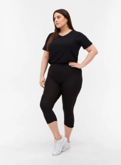 Zizzi Basic 3/4 Leggings With Wrinkle Detail