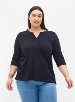 Zizzi Cotton Top With 3/4 Sleeves
