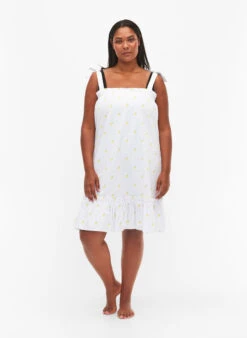 Beach Dress In Cotton With Tie Straps -Chic Soldes S00719A 9990 ModelFullBody