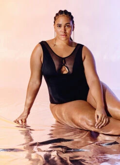 Swimsuit With Mesh Detail In Front