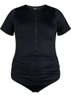 Swimsuit With Zipper And Short Sleeves -Chic Soldes S00732A 0199 Front