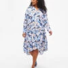 Zizzi Printed Viscose Midi Dress With Long Sleeves -Chic Soldes V00035V 8003 ModelFront