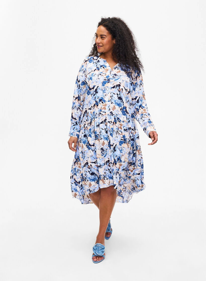 Zizzi Printed Viscose Midi Dress With Long Sleeves 3 Zizzi Printed Viscose Midi Dress With Long Sleeves