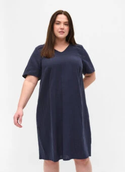 Zizzi Short-sleeved Cotton Dress With Lace Details