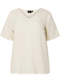 Zizzi Cotton Blouse With Embroidery And Short Sleeves -Chic Soldes V00037O 2280 Front