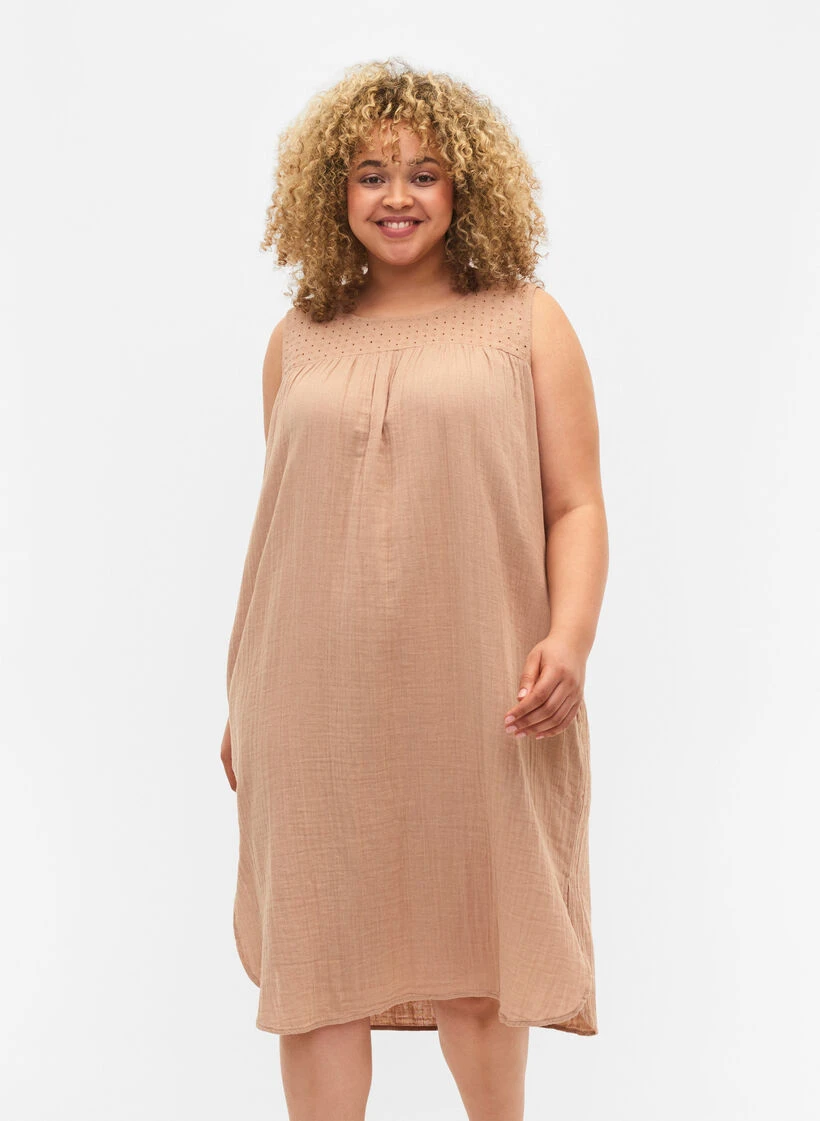 Zizzi Sleeveless Midi Dress In Cotton 3 Zizzi Sleeveless Midi Dress In Cotton