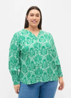 Zizzi Printed Viscose Top With Smock