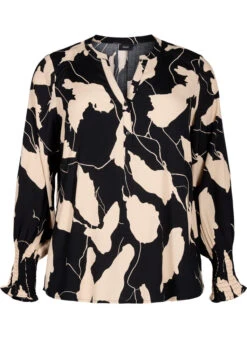 Zizzi Printed Viscose Blouse With Smock -Chic Soldes V00040D 8000 Front