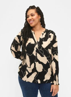 Zizzi Printed Viscose Blouse With Smock