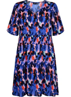 Zizzi Printed Viscose Dress With Smock -Chic Soldes V00040J 9998 Front