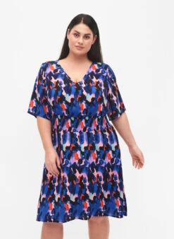 Zizzi Printed Viscose Dress With Smock