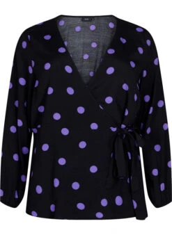 Zizzi Dotted Wrap Blouse In Viscose -Chic Soldes V00040P 9992 Front