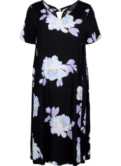 Zizzi Floral Viscose Dress With Short Sleeves -Chic Soldes V00040U 8004 Front