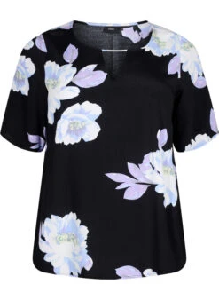 Zizzi Short Sleeve Viscose Blouse With Print -Chic Soldes V00040W 8004 Front