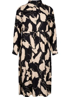 Zizzi Long-sleeved Midi Dress In Viscose With Print -Chic Soldes V00040Y 8000 Front