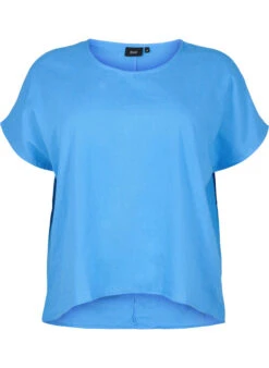 Zizzi Short-sleeved Blouse In Cotton Blend With Linen -Chic Soldes V00047Y 0855 Front