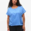 Zizzi Short-sleeved Blouse In Cotton Blend With Linen -Chic Soldes V00047Y 0855 ModelFront