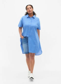 Zizzi Long Shirt With Short Sleeves -Chic Soldes V00047Z 0855 ModelFullBody