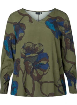 Zizzi Long Sleeved Viscose Blouse With Floral Print -Chic Soldes V00057F 9992 Front