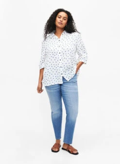 Zizzi Shirt Blouse With 3/4 Sleeves -Chic Soldes V00064C 1101 ModelFullBody