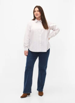 Zizzi Long-sleeved Cotton Shirt -Chic Soldes V00065A 9990 ModelFullBody