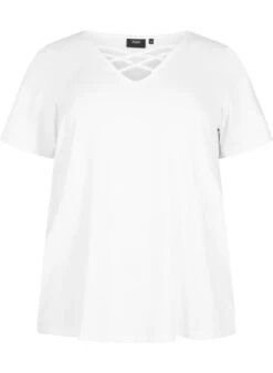 Zizzi T-shirt With V-neck And Cross Detail -Chic Soldes V02533A 1104 Front