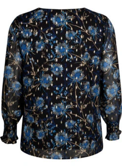 Zizzi Floral Blouse With Long Sleeves And V Neck -Chic Soldes V02581B 8032 Back