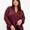 Zizzi Plain Colour Top With V-neck -Chic Soldes V10000F 1681 ModelFront