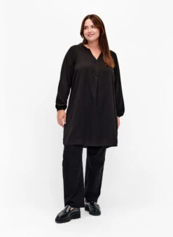 Zizzi Long-sleeved V-neck Dress -Chic Soldes V10000G 0199 ModelFullBody