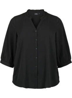 Zizzi Shirt Blouse With 3/4 Sleeves And Ruffle Collar -Chic Soldes V10000I 0199 Front