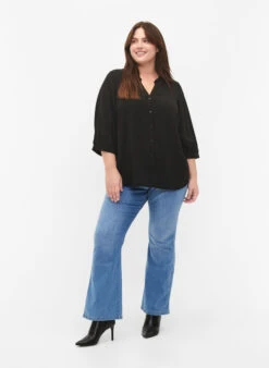 Zizzi Shirt Blouse With 3/4 Sleeves And Ruffle Collar -Chic Soldes V10000I 0199 ModelFullBody