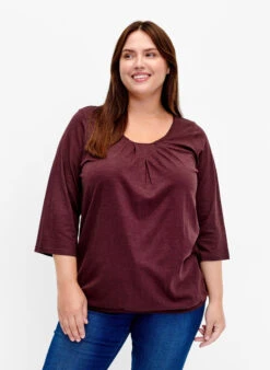 Zizzi Cotton Blouse With 3/4 Sleeves