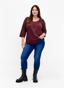 Zizzi Cotton Blouse With 3/4 Sleeves -Chic Soldes V50013J 1681 ModelFullBody