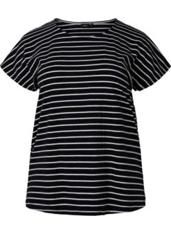 Zizzi Cotton T-shirt With Stripes -Chic Soldes V50032N 0199 Front