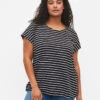 Zizzi Cotton T-shirt With Stripes -Chic Soldes V50032N 0199 ModelFront