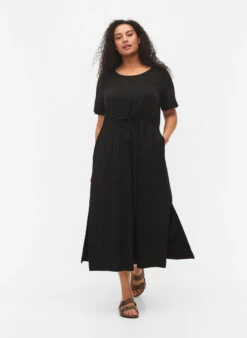 Zizzi Midi Dress In Cotton With Short Sleeves