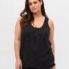Zizzi Cotton Top With Rounded Neckline And Lace Trim -Chic Soldes V50036C 0199 ModelFront