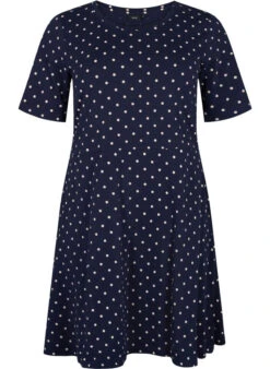 Zizzi Solid Cotton Dress With Short Sleeves -Chic Soldes V50036F 1496 Front