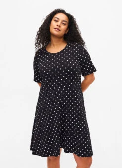 Zizzi Cotton Dress With Short Sleeves And Dots