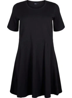 Zizzi Solid-color Cotton Dress With Short Sleeves -Chic Soldes V50036H 9990 Front