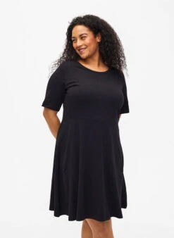 Zizzi Solid-color Cotton Dress With Short Sleeves